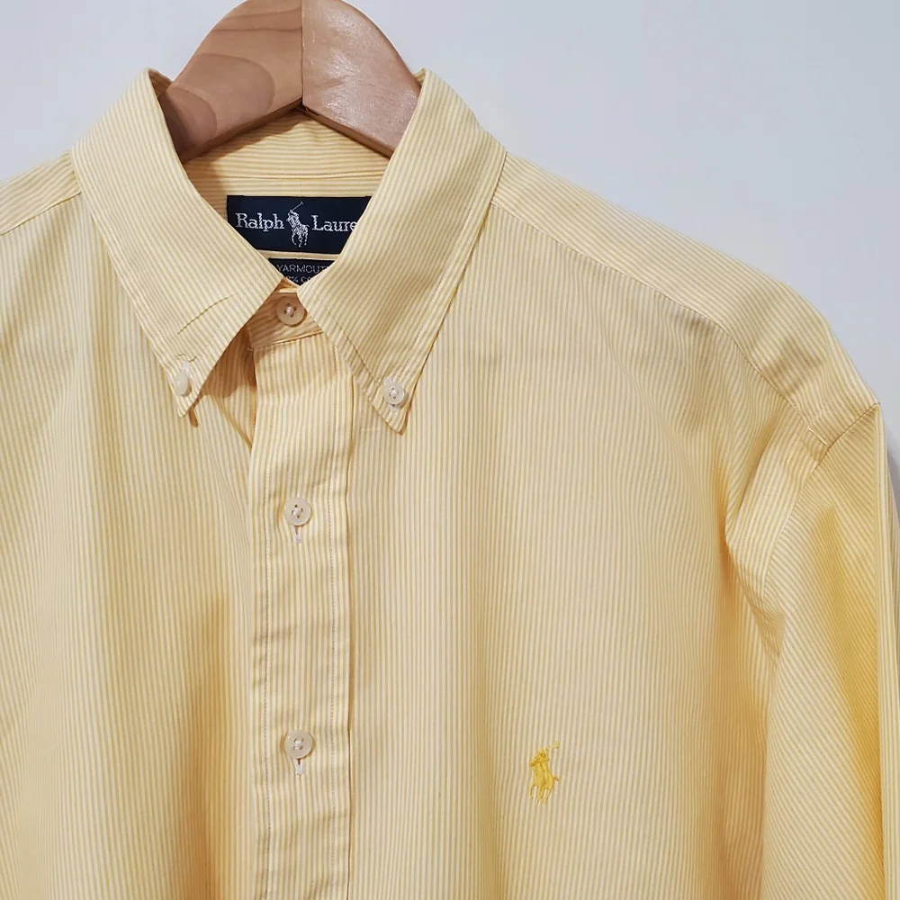 Ralph Lauren Yarmouth Yellow Striped Button Down Shirt 16.5 Neck - Picture 4 of 8